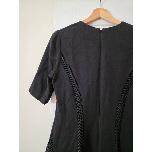 LELA ROSE Black Woven Lace Panel Short Sleeve Godet Hem A-Line Dress 10 - Picture 8 of 10